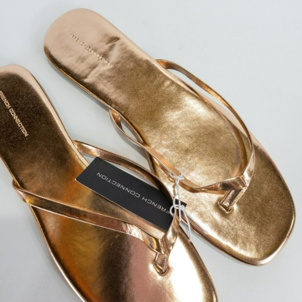 French Connection Morgan Flat Open Toe Thong Flip Flop Sandals Rose Gold -11 - Picture 4 of 5